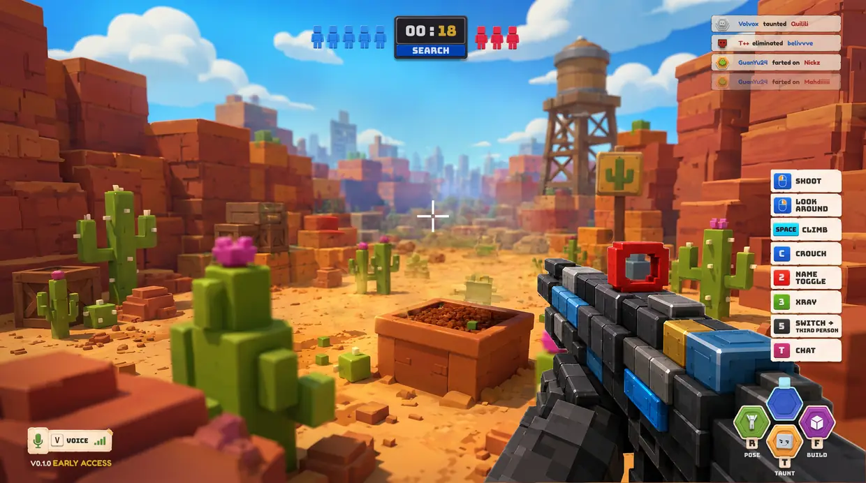 First-person hunter view sweeping the desert map